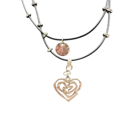 Chico's Necklace Jewlery Statement 21" Adjustable Silver Tone Cord Heart Pendant - Picture 2 of 5